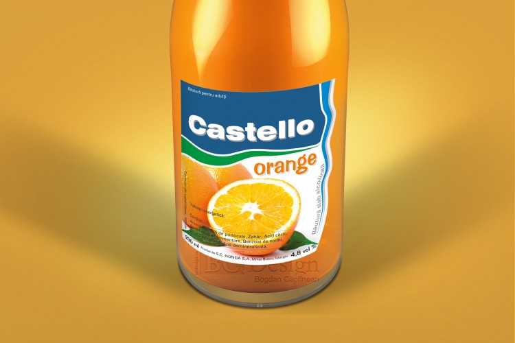 castello grafica eticheta bautura portocale