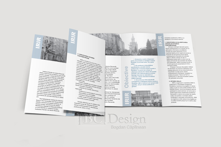 Grafică pliant pentru Institutul Român de Istorie Recentă