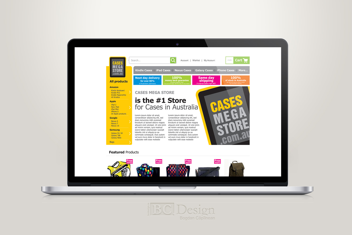 Cases Mega Store web design pentru magazin on-line